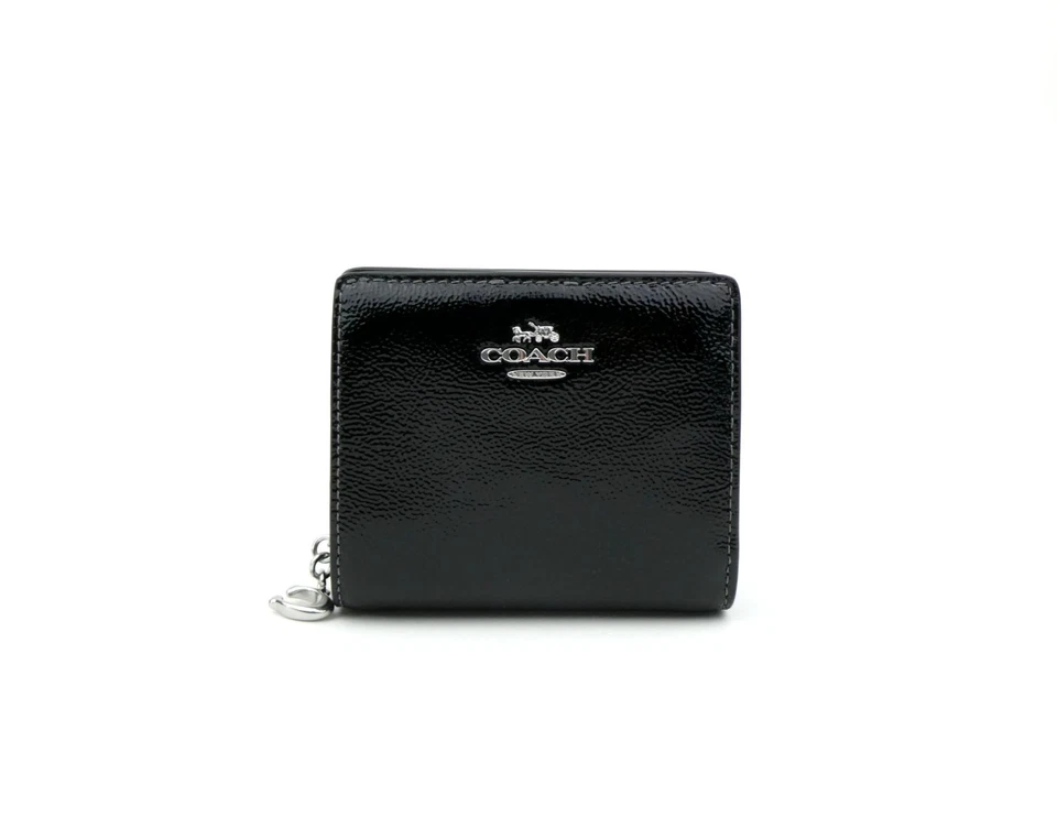 Coach Women's Silver/Black Patent Leather Snap Small Wallet (CW790) -