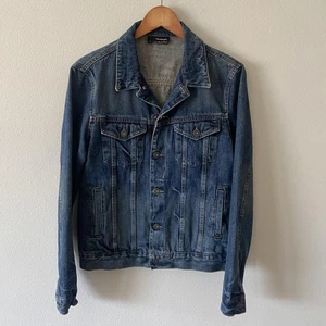 The Kooples Denim Jacket Mens Small Selvedge Distressed Leather Western NEW - Picture 1 of 10