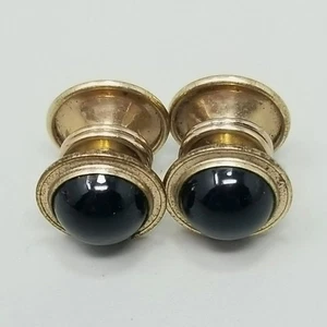 Vintage Black Cabochon Gold Tone Snap Cufflinks - Picture 1 of 6