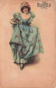 BONTEX RAGAZZA VINTAGE BELLA DONNA CARTOLINA ABITO E CAPPELLO CON VOLANT c1910 112625 U - Foto 1 di 2