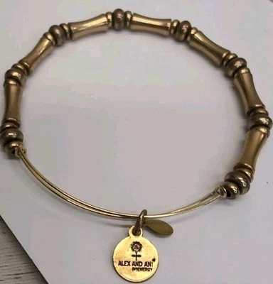 Brazalete Brazalete Expandible Vintage Alex & Ani Color Dorado Cuentas Bambú  Foto 1 de 4