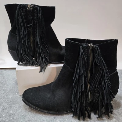 Botines Cynthia Vincent para mujer 8,5 negros de gamuza con flecos cremallera lateral tacón bajo  Foto 1 de 4