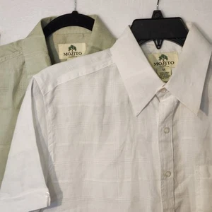 Lot of 2 Mojito Collection Linen Button Up Short Sleeve White Green Shirts Sz M - Picture 1 of 10