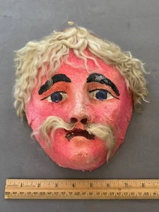 LATIN MEXICAN FOLK ART PAPER MACHE DANCE MASK OF MAN WITH HAIR & MUSTACHE VTG - Picture 1 of 8
