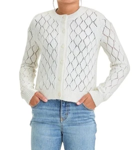 🥥 Cat & Jack Girls Button-Front Pointelle Cardigan Sweater Cream Size S (6/7)🆕 - Picture 1 of 7
