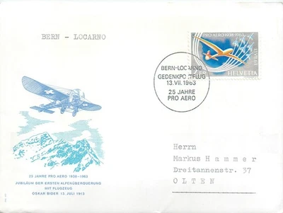 E0059 Switzerland 1963 Airmail Pro-Aero first crossing of Alps by Oskar Bider - Image 1 of 2