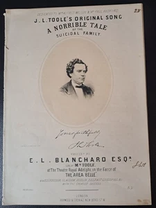 c1864 J. L. Toole Sheet Music Adelphi Theatre The Area Belle Farce Concanen - Picture 1 of 5