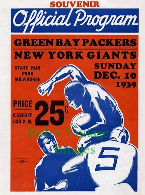New York Giants Green Bay Packers Program Poster 1939 NFL Vintage NFL Football   - Image 1 of 1