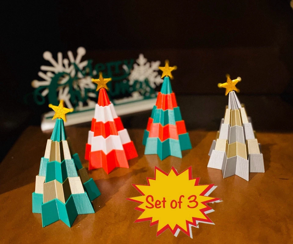 SET OF 3 Pop Up Christmas Tree Decoration Collapsible Fidget Toy Desk Decor - Image 1 of 4