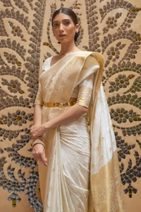 RSINC Women's Banarasi Patola Silk Blend Saree with Blouse Piece Colour white - Picture 1 of 5