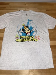 YesterEars Disney Parks Mickey’s Birthdayland Gray T-shirt Large Adult Soft NWOT - Picture 1 of 5