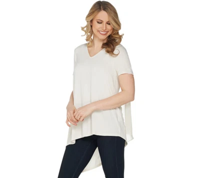 Lisa Rinna Collection V-Neck Top with Chiffon Detail Shirt IVORY MEDIUM A303168 - Image 1 of 2