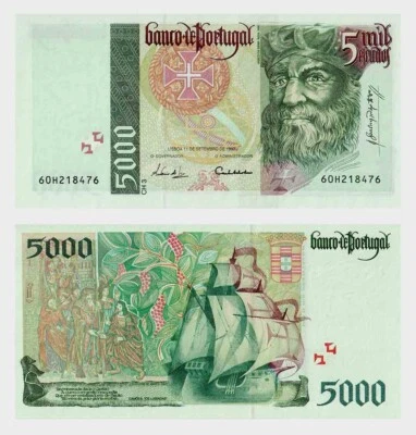 Portugal - 1997 - 5000 Escudos - Frequency : 1.1% – RARE - "UNC" - #ED4897 - Image 1 of 4