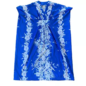 Vestido caftán vintage Royal Creations azul hawaiano blanco floral hibisco caftán - Imagen 1 de 11