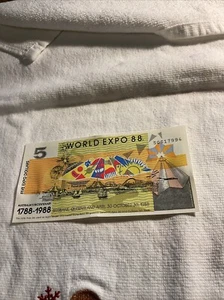 AUSTRALIA.(-1988-)-WORLD EXPO ‘88-$ 5 DOLLARS-BANKNOTE-UNCIRCULATED - Picture 1 of 2