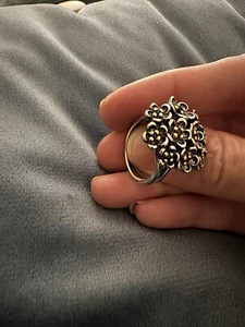 Genuine Pandora Silver&14K Gold Forever Bloom Ring Black Spinel 190857SPB Size58 - Picture 1 of 4