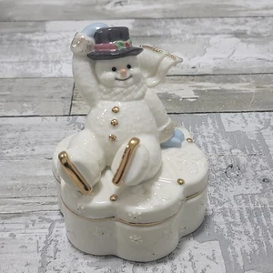 Lenox Spieluhr - Winter Wonderland - Schneemann Skater feines Porzellan Schmuckdose - Bild 1 von 17