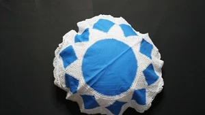 2 LINEN LACE CUSHION COVER COLOR WHITE+ Blue SIZE 18 inch handmade - Picture 1 of 2
