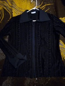 WOMENS CLASSY BLACK TEXTURED HOBBY HORSE WESTERN SHOW SHIRT LARGE - Picture 1 of 4