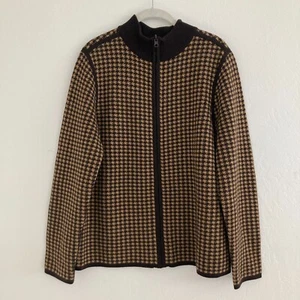 Vintage Pendleton Merino Wool Check Print Full Zip Sweater Jacket Brown XL - Picture 1 of 12