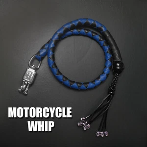 42" Motorcycle Get Back Whip Leather Biker Whip for Handlebar With Skulls - Bild 1 von 4