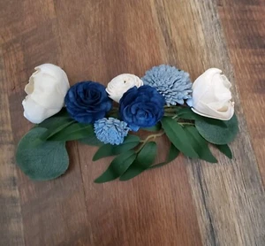 Navy Dusty Blue White Wedding Cake Flower Garland Reusable Sola Wood Party Decor - Picture 1 of 1