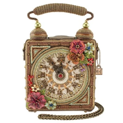 Mary Frances Time of Your Life Beaded Handbag Clock Bag 3D Flower Gold Purse NEW - Image 1 of 4