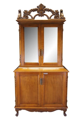 Vintage Italian Renaissance NYC Plaza Hotel Mahogany Mirrored Dry Bar Hutch Cover