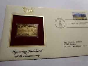 WYOMING STATEHOOD 100TH ANNIVERSARY 1ST DAY USPS 22KT GOLD STAMP SET NICE GIFT#N - Picture 1 of 3