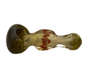 Fancy Glass Spoon Pipe Swamp Green w/ Red Squiggle Square Chamber - Picture 1 of 3