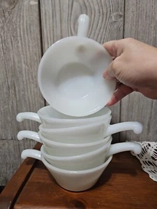 Anchor Hocking FIRE KING vaso de leche blanco, cuencos de sopa de 5" con mango, juego de 8, de colección - Imagen 1 de 20