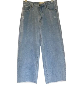 Rip Curl Sparrows Denim Jeans Wmn Sz 12 W30 L25 Crop Wide Leg Raw Hem Light Blue - Picture 1 of 12