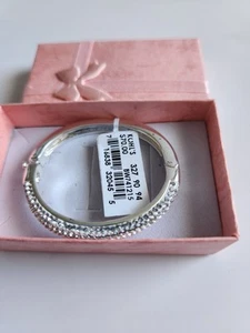 Adult/ Child 4 1/2" Bangle Bracelet Fine Silver Plated Locking Clear Crystals - Picture 1 of 10