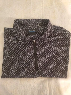Bugatchi Ooohcotton Tech 8 way Stretch Black All Over Print Quarter Zip S/S - Image 1 of 4