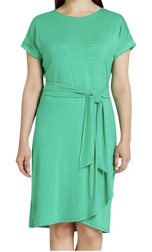 Vestido midi verde para mujer talla mediana, manga corta, suave cómodo, informal Foto 1 de 1