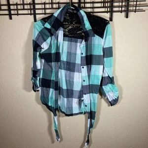 Polly & Esther Damen Flanell Oberteil Hemd Langarm kariert Spitze Gr. XL X Large - Bild 1 von 7