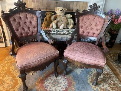 Sillas de salón antiguas victorianas egipcias renacimiento - Juego de 2 Foto 1 de 4