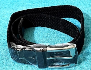 GELANTE MENS BLACK BELT ELASTIC WITH NO HOLES SILVER BUCKLE SIZE L NEW - Picture 1 of 4