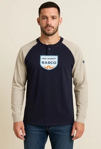 Camisa Rasco FR Henley Dos Tonos Azul Marino/Caqui Para Hombres 2XL Ropa de Trabajo Resistente al Llama - Imagen 1 de 10