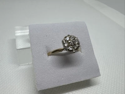 Vintage 14k Two Tone Gold Diamond Daisy Cluster Elevated Raised Ring Size 7.5 - Image 1 of 4