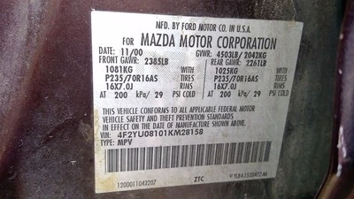 Rear Bumper Dx Fits 01-04 MAZDA TRIBUTE 253779 Foto 1 de 4