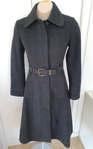 60s/70s Vintage JAEGER Charcoal 100% Wool Belted Coat - Fits UK 8 - Picture 1 of 10