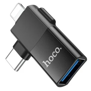 Hoco UA17 Male + USB-C Male to USB Female Adapter - Black - Picture 1 of 4