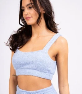 BNWT New Look Crop Bra Top Loungewear Blue Fleece Crop Top Small UK Size 8-10 - Picture 1 of 6
