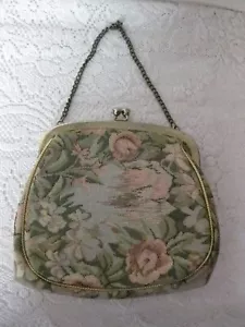 Bolso de mano textil floral vintage con marco superior de metal pequeño - Imagen 1 de 5