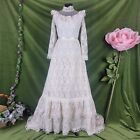 Vintage 1970s Full Lace Prairie Wedding Ballgown Fits Size 8-10