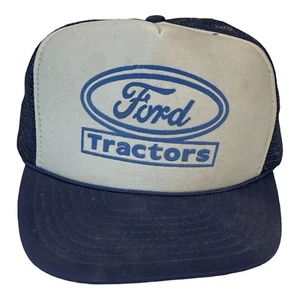 Vtg Ford Tractors Snapback Trucker Hat Cap Nissin Foam Blue Gray Mesh Back  Cord - Picture 1 of 10