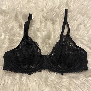 Adore Me 36C Bra Black Lace Full Coverage Underwire Back Closure Semi Sheer - Picture 1 of 8