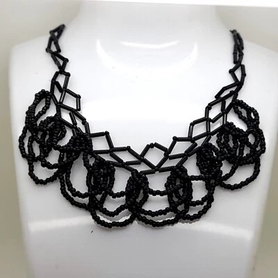 C001 ручной работы винтажный черный стеклянный бусина падение ошейник ожерелье выпускного вечера вечеринки моды - Изображение 1 из 4