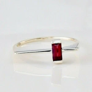 Ring Silver 925 Garnet Sterling Baguette Natural Gemstone Jewelry Red Handmade - Picture 1 of 7